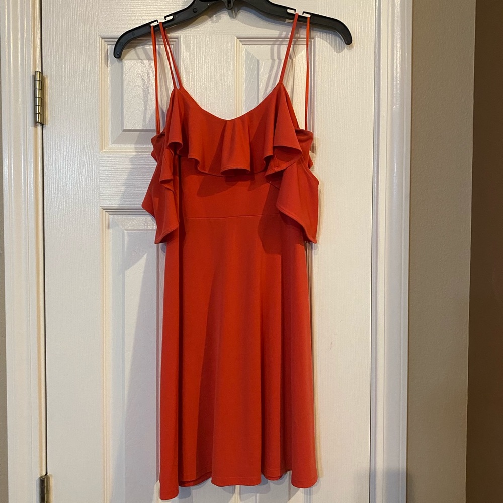 Express Coral ruffle sleeve Shift dress